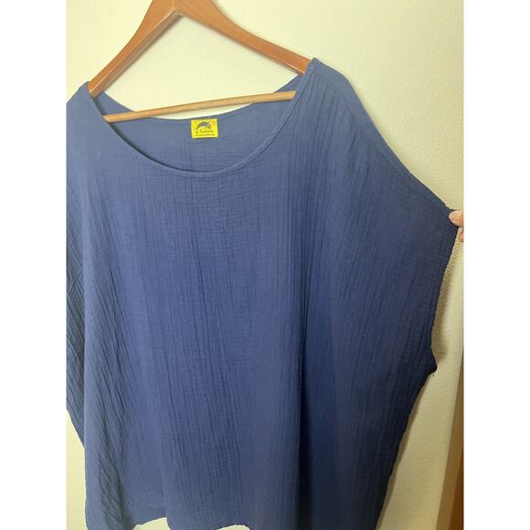 Kealopiko Blue Crinkle Short Sleeve Tunic Top Women’s Sz Large - Picture 6 of 7